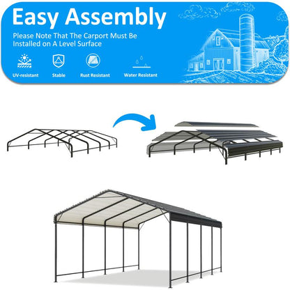 Metal Carport with Enhanced Base Outdoor Heavy Duty Garage Galvanized Car Shelter for Pickup, Boat, Car and Tractors