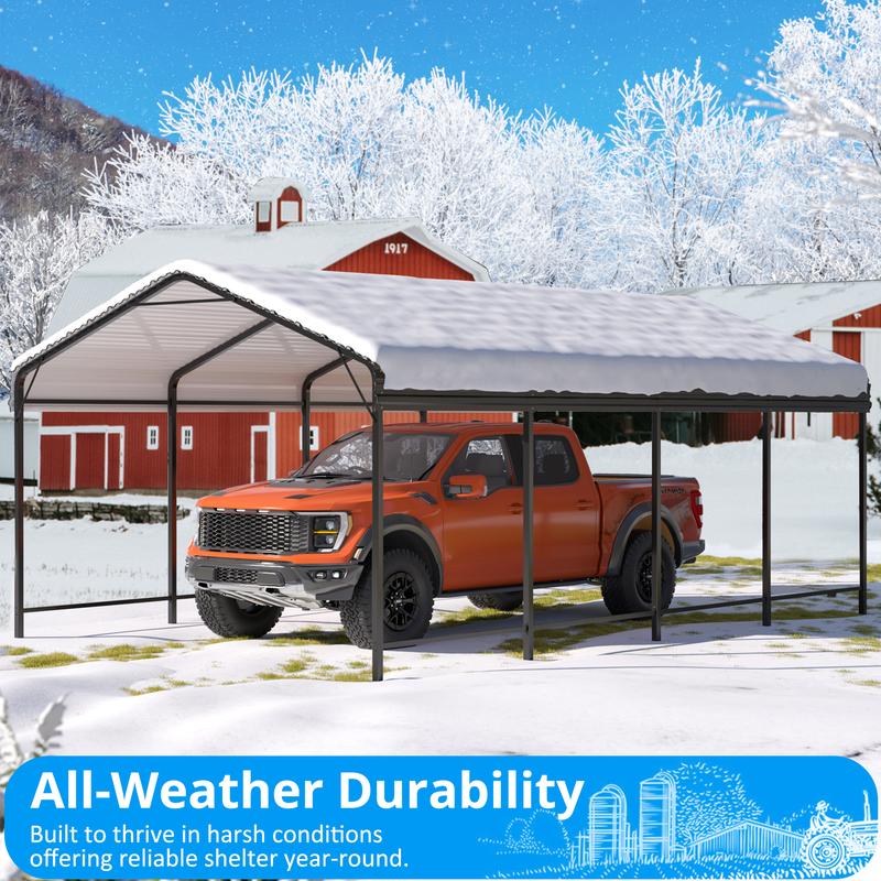 Metal Carport with Enhanced Base Outdoor Heavy Duty Garage Galvanized Car Shelter for Pickup, Boat, Car and Tractors