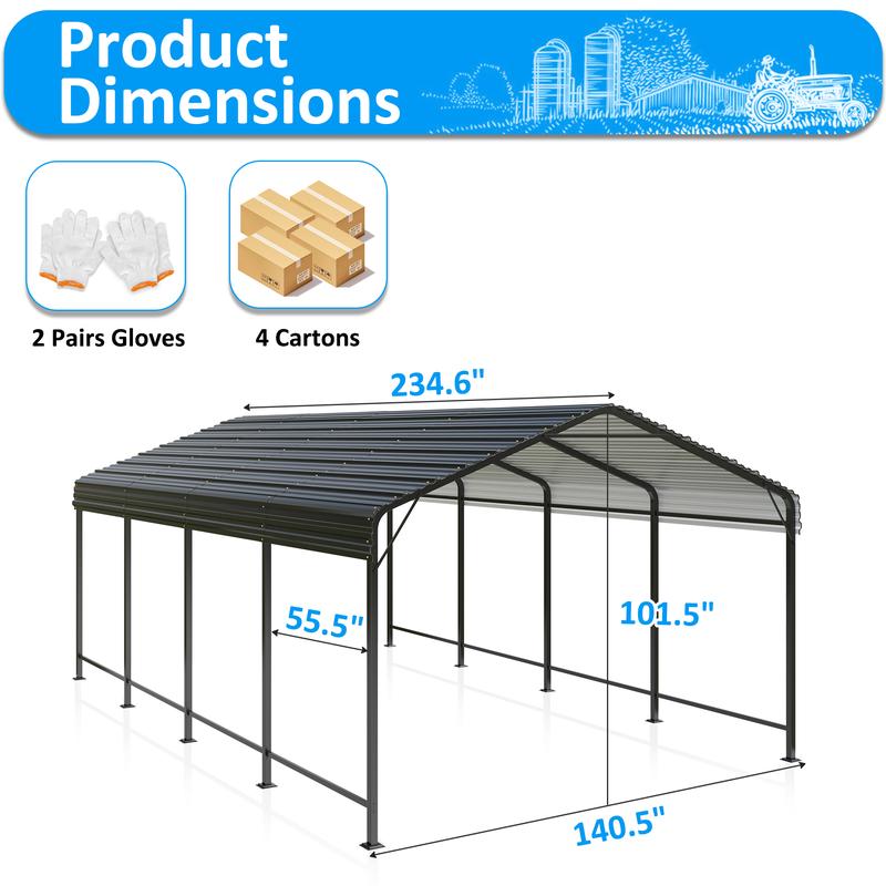 Metal Carport with Enhanced Base Outdoor Heavy Duty Garage Galvanized Car Shelter for Pickup, Boat, Car and Tractors