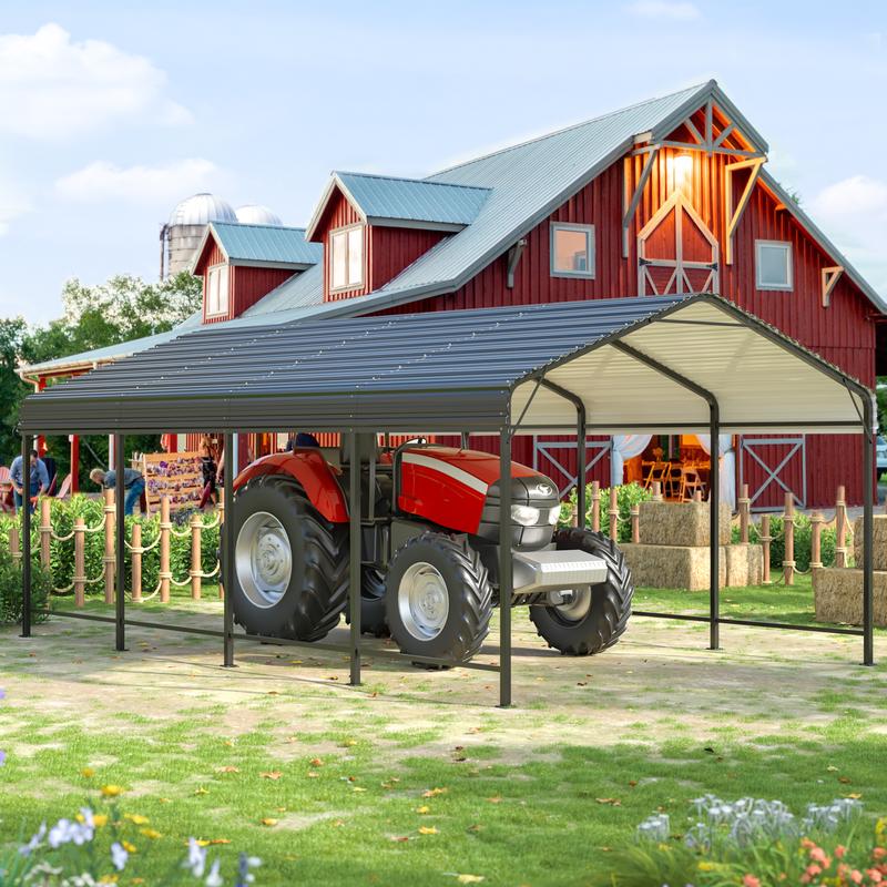 Metal Carport with Enhanced Base Outdoor Heavy Duty Garage Galvanized Car Shelter for Pickup, Boat, Car and Tractors