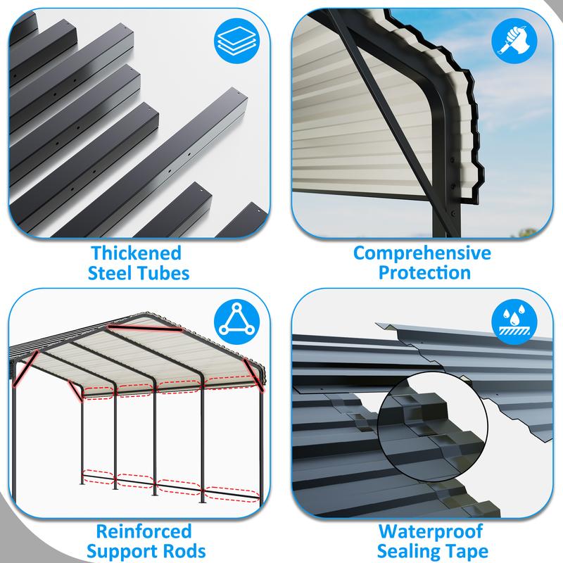Metal Carport with Enhanced Base Outdoor Heavy Duty Garage Galvanized Car Shelter for Pickup, Boat, Car and Tractors