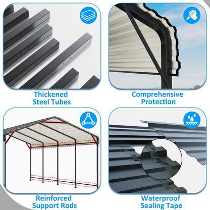 Metal Carport with Enhanced Base Outdoor Heavy Duty Garage Galvanized Car Shelter for Pickup, Boat, Car and Tractors